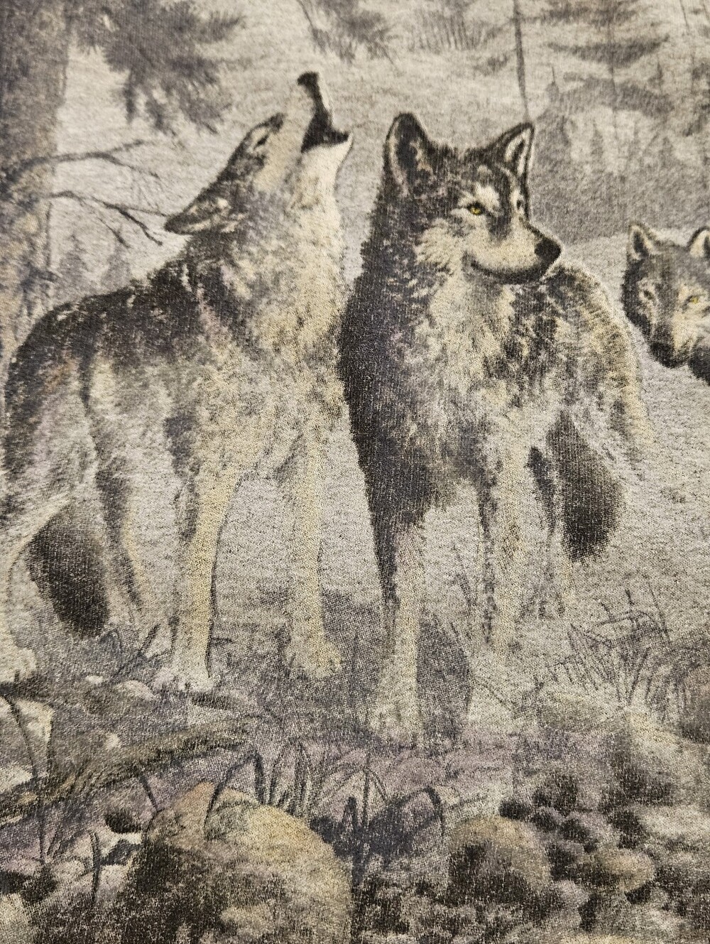 Vtg Artisan Gray Crewneck Sweatshirt with Wolf Pack Graphic w/ pockets  Sz XL - Picture 6 of 8